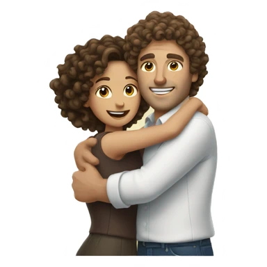 Brunette woman with curly hair is hugged by a white brown-haired man sticker