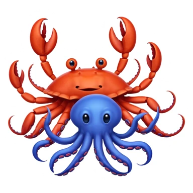a red crab with two claws and a blue octopus are friends sticker