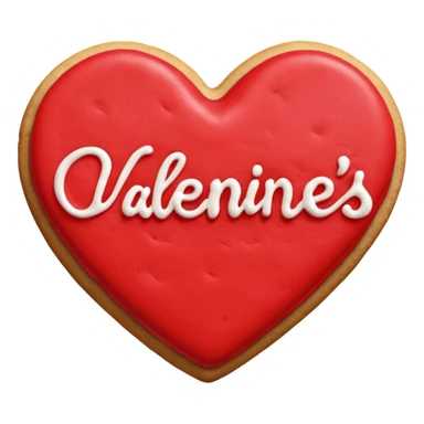 Heart-shaped cookie with red icing emoji, write happy valentine's day on top of the red icing in white icing sticker