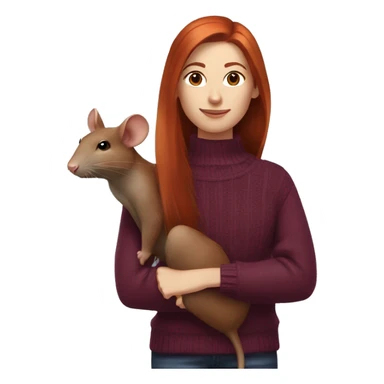 redhead girl with long hair and Dyson styling in a burgundy sweater and a rat on her shoulder sticker