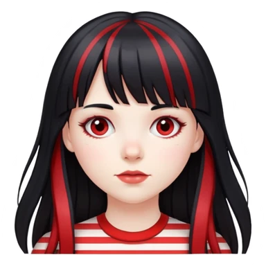 pale girl, long black hair with red striped hair and bangs sticker