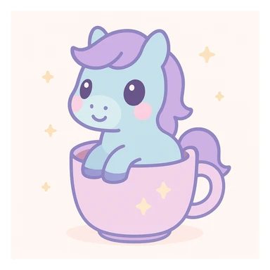 an imaginative and fun stylized pony with a coffee cup as its home sticker