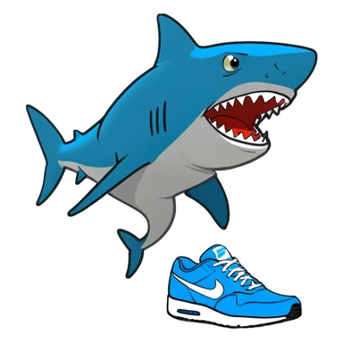 Shark with blue Nikes on a beach  sticker