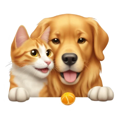 Orange cat playing with golden retriever  sticker