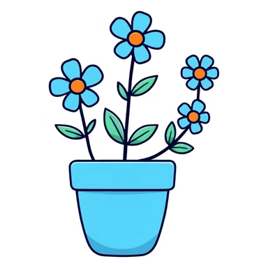 pastel blue flowers growing in a cute pot sticker