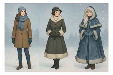 woman character evoking winter, wearing warm clothing, snow, winter atmosphere, diverse styles sticker
