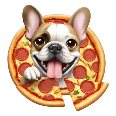 French bulldog  eating  a pizza  sticker