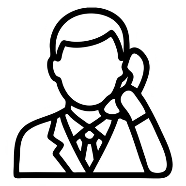 sales person receiving a phone call, icon style, simple, clear lines, business attire, phone to ear, minimal details sticker