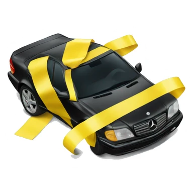 Mercedes covered with black and yellow tape sticker