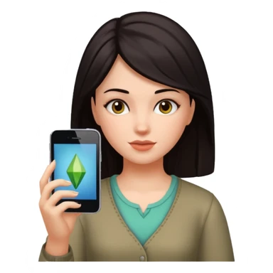 una chica de cabello oscuro y piel blanca jugando a los sims sticker