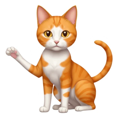 full body realistic orange domestic shorthair slim cat with yellow/orange eyes paw being white and the other being half sticker
