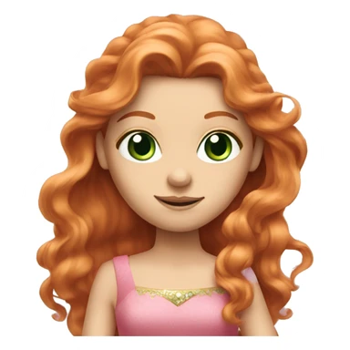 Long hair ginger princess green eyes pink dress  sticker