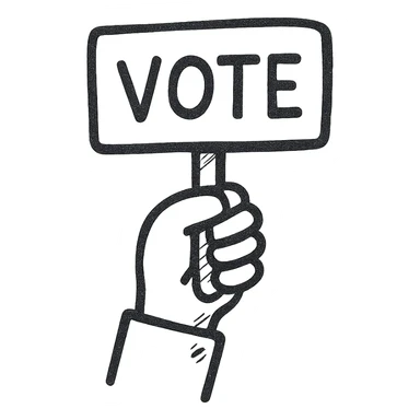 hand raising a placard for voting, clean icon, no text, simple background sticker
