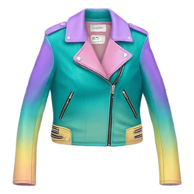 Realistic isolated side view of an open teal,pastel pink,pastel purple,and yellow ombre feminine fashion leather jacket.  sticker