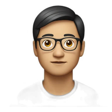 Asian 25 years old man with glasses and Tim Cook black hair sticker