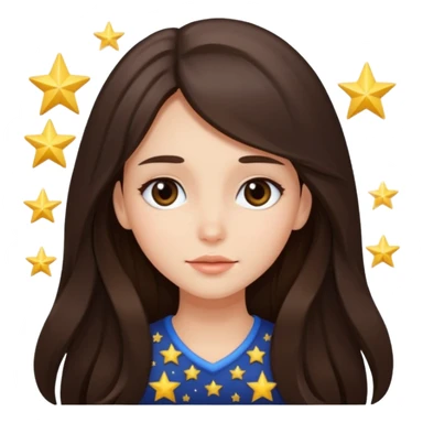 brunette long hair girl with stars instead of eyes sticker