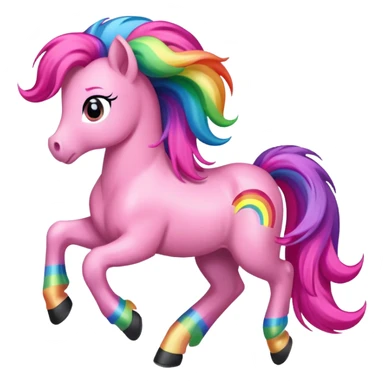 pink pony with rainbow hair full height running sticker