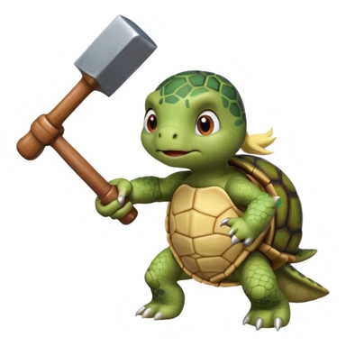 angry girl turtle(with blond balejage) hitting with hammer another turle animated cartoon sticker