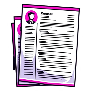 stack of resumes, transparent glass with bright pink gradient from #FF335F to #FF99AA, soft shadows and highlights, minimalistic sticker