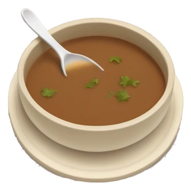 brown soup with beige plate and spoon sticker