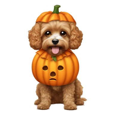 Cavapoo dog wearing a pumpkin costume sticker
