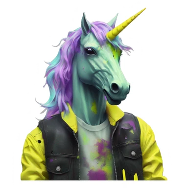 .Zombie_ Vaporwave black holographic oilslick zombie unicorn smoking yellow caution tape  sticker