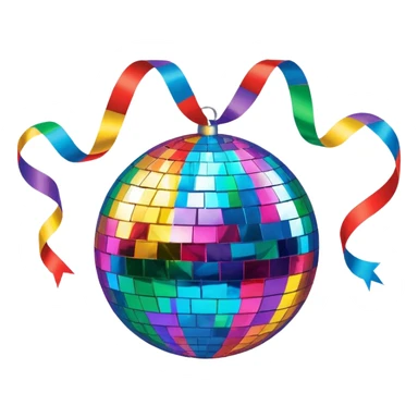 emoji: shiny disco ball with salesmail logo and streamers for New Year's sticker