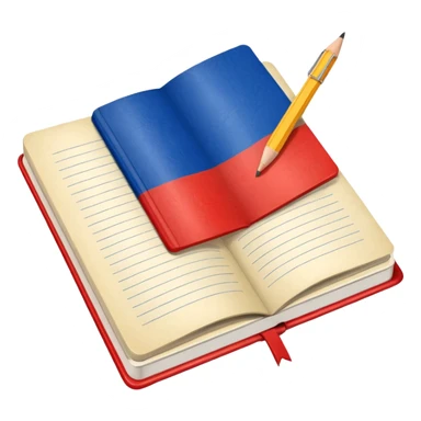 book with Russian flag colors, open notebook and pencil nearby sticker
