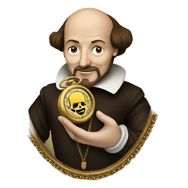 William Shakespeare holds an antique gold watch on a chain in his hand sticker