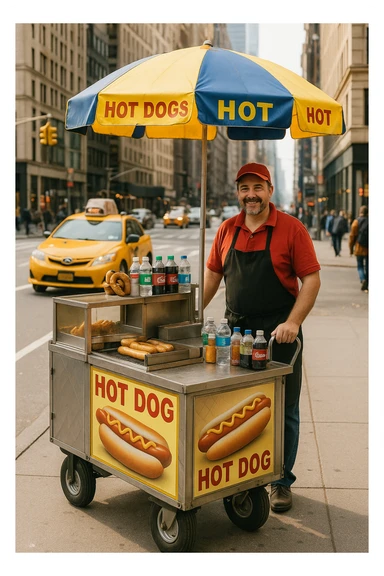 hotdog seller in New York with cart sticker