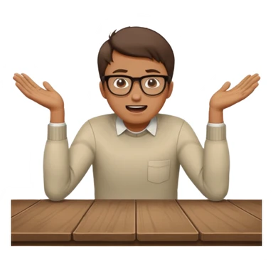 man working at table, leaning forward, hands on table, shouting with determination sticker