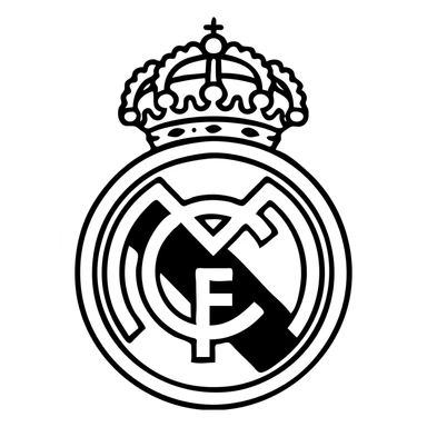 Real Madrid emblem, minimal outline style, white and gold, no text sticker