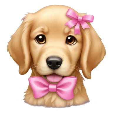 female golden retriever puppy with pink bows above her ears sticker
