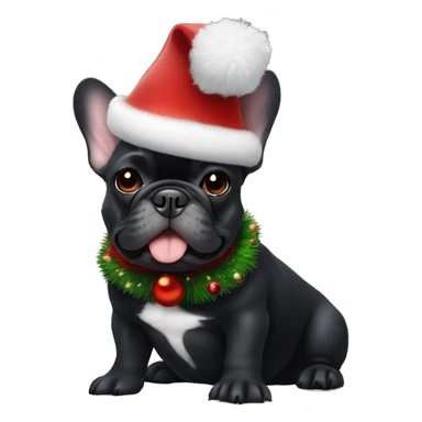 Fluffy black French bulldog with a Christmas hat  sticker