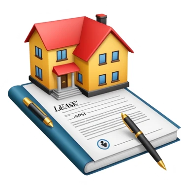 emoji of a lease contract with a house icon, bold and clear, document with signature and pen, touch of color, easily recognizable as a legal agreement sticker