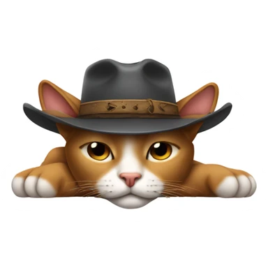 a lazy cat sleeping with a cow boy hat sticker