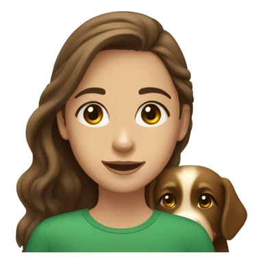 Girl with brown hair and green brown eyes next to a black golden retriever sticker