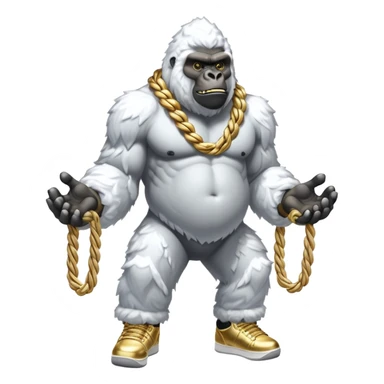 Snow elemental shaped more like a gorilla—think tall, jointed limbs, maybe even facial expressions made of snow flaunting money wearing gold rope chain with jacket and Jordan sneakers sticker
