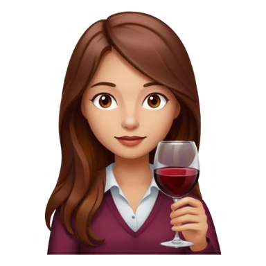 Girl, with long length, brown hair, brown eyes holding a glass of wine sticker