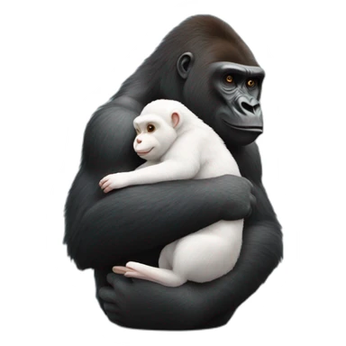 gorilla hugging a rabbit hyperrealistic sticker