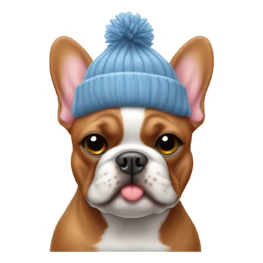 Red French bulldog wearing a winter hat sticker