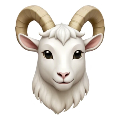 Cinematic Noble White Goat Portrait Emoji, Poised and regal, with a sturdy, agile build and a pristine, smooth white fur accented by gracefully curved horns, deep-set soulful dark eyes, Simplified yet sharp and sophisticated features, highly detailed, glowing with a soft, dignified glow, high shine, intelligent and spirited, stylized with an air of pastoral elegance, focused and attentive, soft glowing outline, capturing the essence of a watchful and confident goat, so majestic it feels as though it could leap out of the screen with effortless authority! sticker