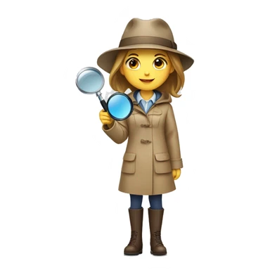 a girl in a detective costume, in a raincoat, with a hat and a magnifying glass in her hands. White skin sticker