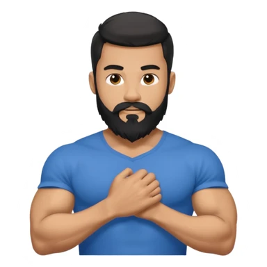 generate an ios genmoji of a 20 year old tan boy with long long long black beard that reaches his chest. Big biceps. wearing a blue shirt that fits his arms sticker