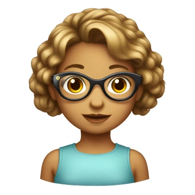 Bambina con capelli corti a caschetto che porta gli occhiali tondi e pattina sticker