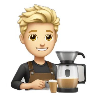 A barista boy blonde hair making latte art sticker