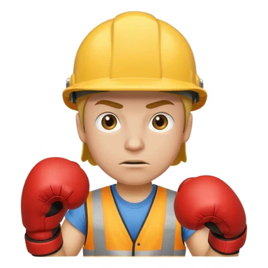 construction worker with yellow helmet and boxing gloves, determined facial expression sticker