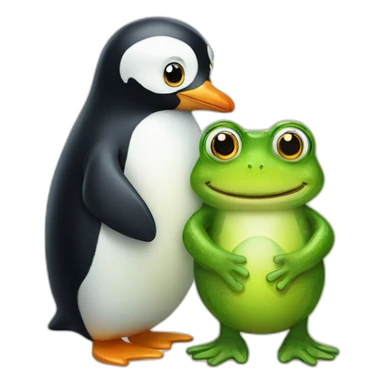 Penguin and a frog hugging sticker