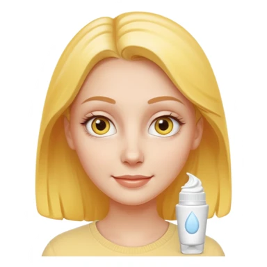 Create a high-quality iPhone-style emoji of a white girl face, with a small amount of yellow eye cream clearly applied under both eyes, realistic shading, smooth gradient colors, rounded and cute 3D cartoon style, subtle smiling expression, simple white b sticker