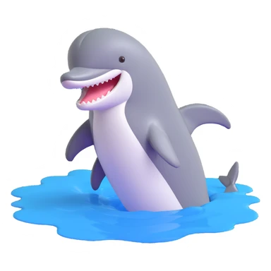 3D emoji of a dolphin looking sunk or submerged, playful and expressive sticker